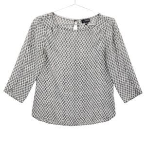 The Limited Blouse Womens Extra Small Black White Geometric Keyhole Back Top